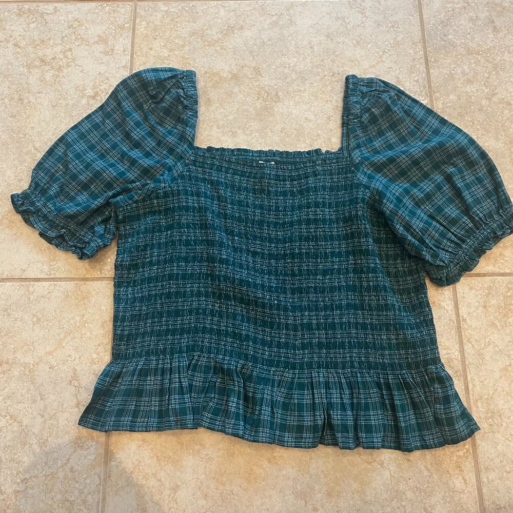 Green and White Plaid Top